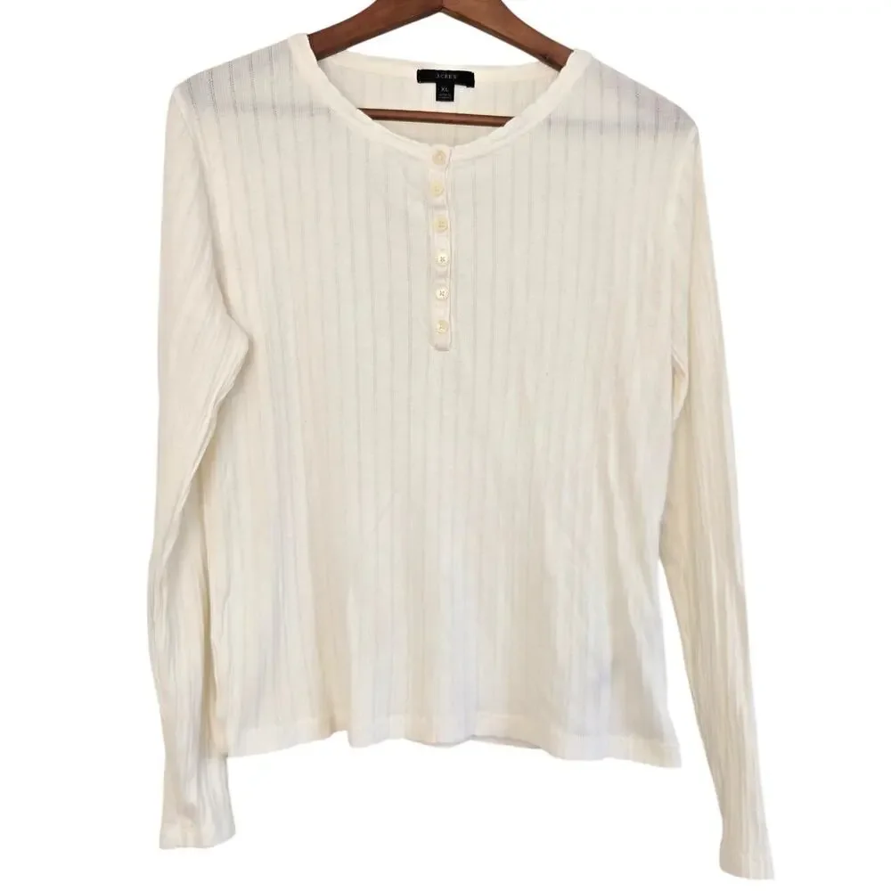 Minimalist Coquette Balletcore J.Crew Ribbed Long Sleeve Henley Front Button XL